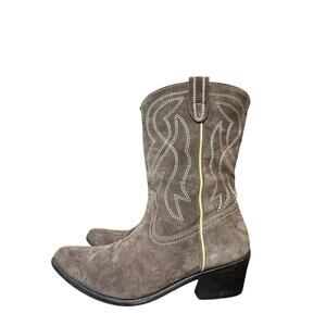 Urban Outfitters Embroidered Western Boots Size 10 Women's Gray Mid Calf Used